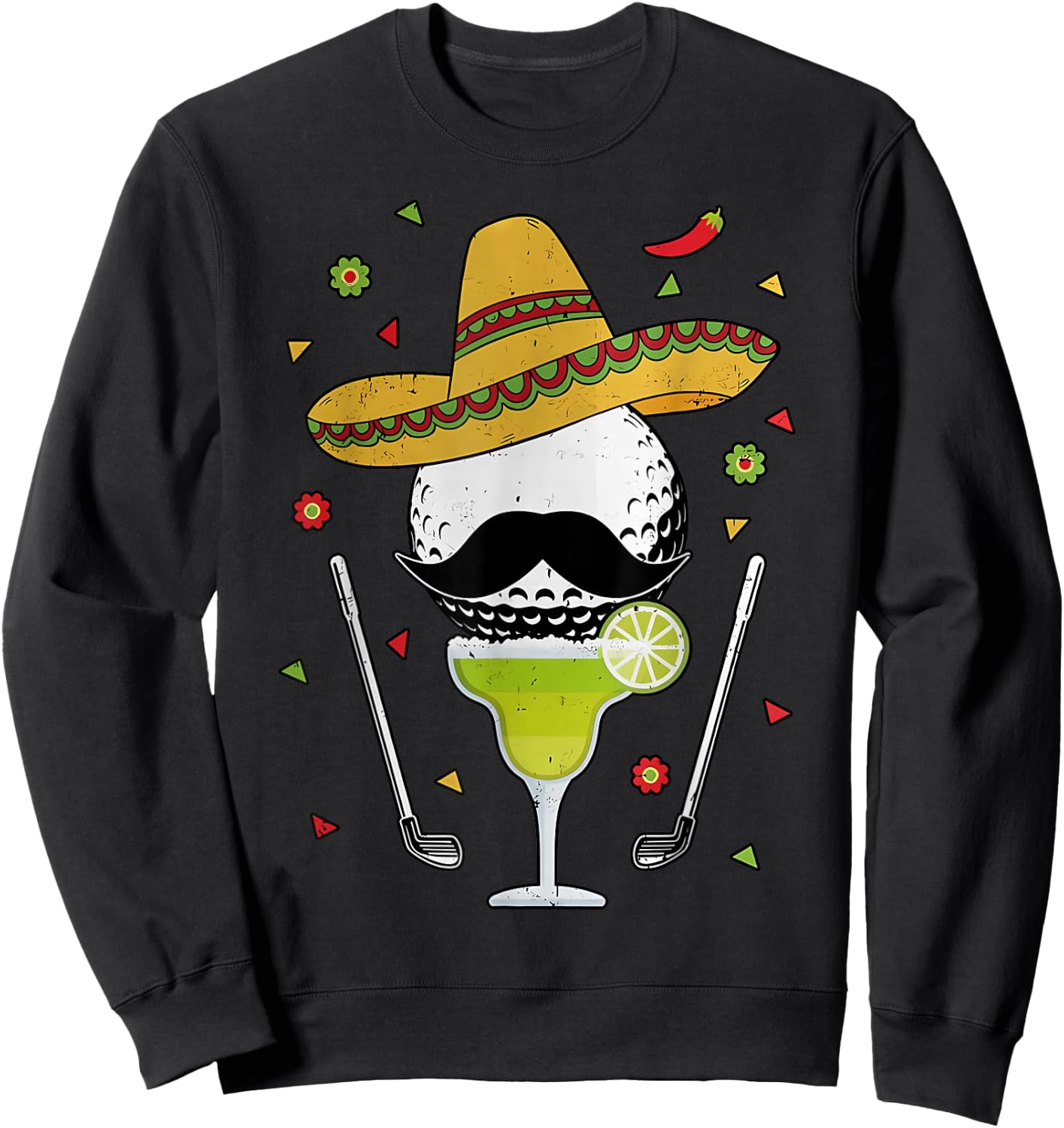 Cinco de Mayo Golf Bal With Sombrero and Margarita Golfer Sweatshirt - Sweatshirt | Black