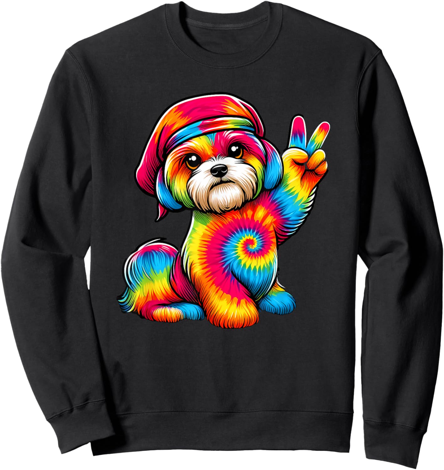 Peace Sign Tie Dye Shichon dog Men Women Kids Sweatshirt - Sweatshirt | Black