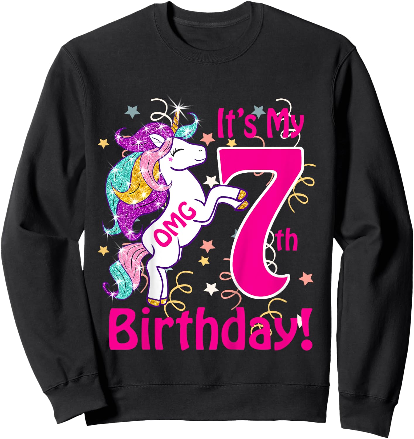 OMG It's My 7th Birthday Girls Unicorn (7 years old) outfit Sweatshirt - Sweatshirt | Black