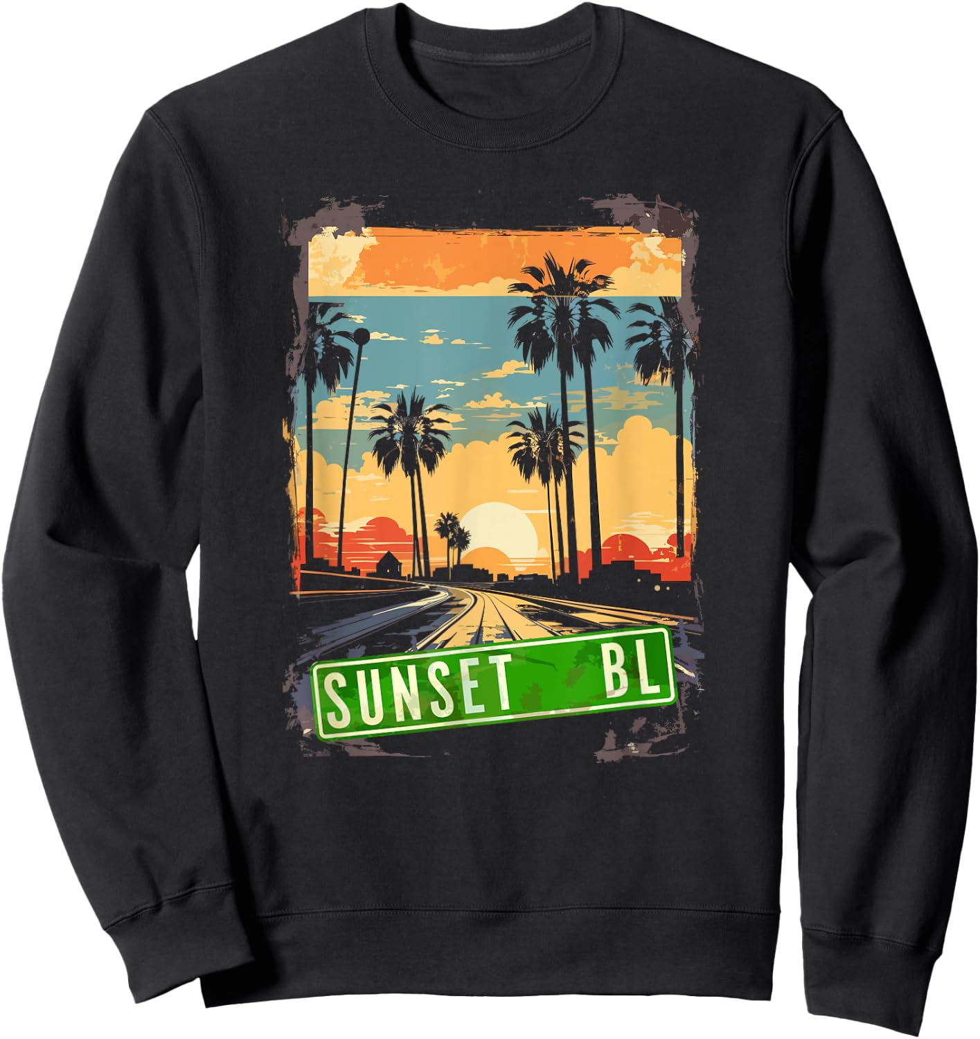 Vintage 80s Sunset Blvd Hollywood Grunge Graphic Sweatshirt - Sweatshirt | Black