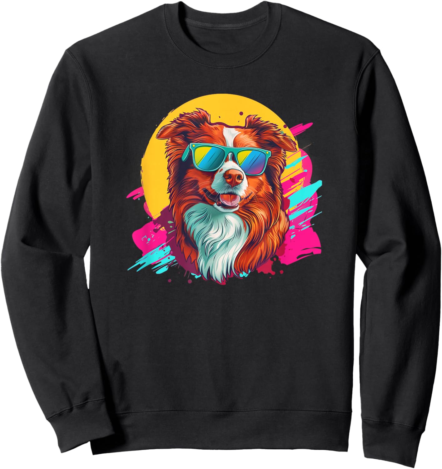 & Funny Retro Vintage Red Border Collie Lover Sweatshirt - Sweatshirt | Black