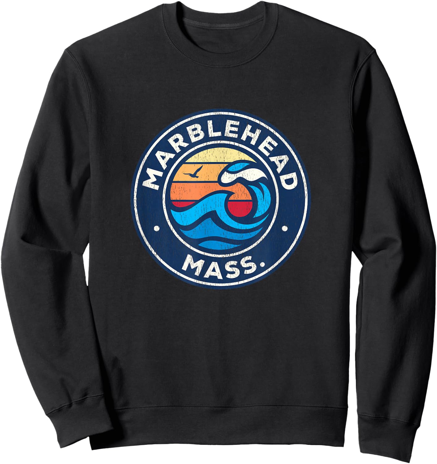Marblehead Massachusetts MA Vintage Nautical Waves Design Sweatshirt - Sweatshirt | Black