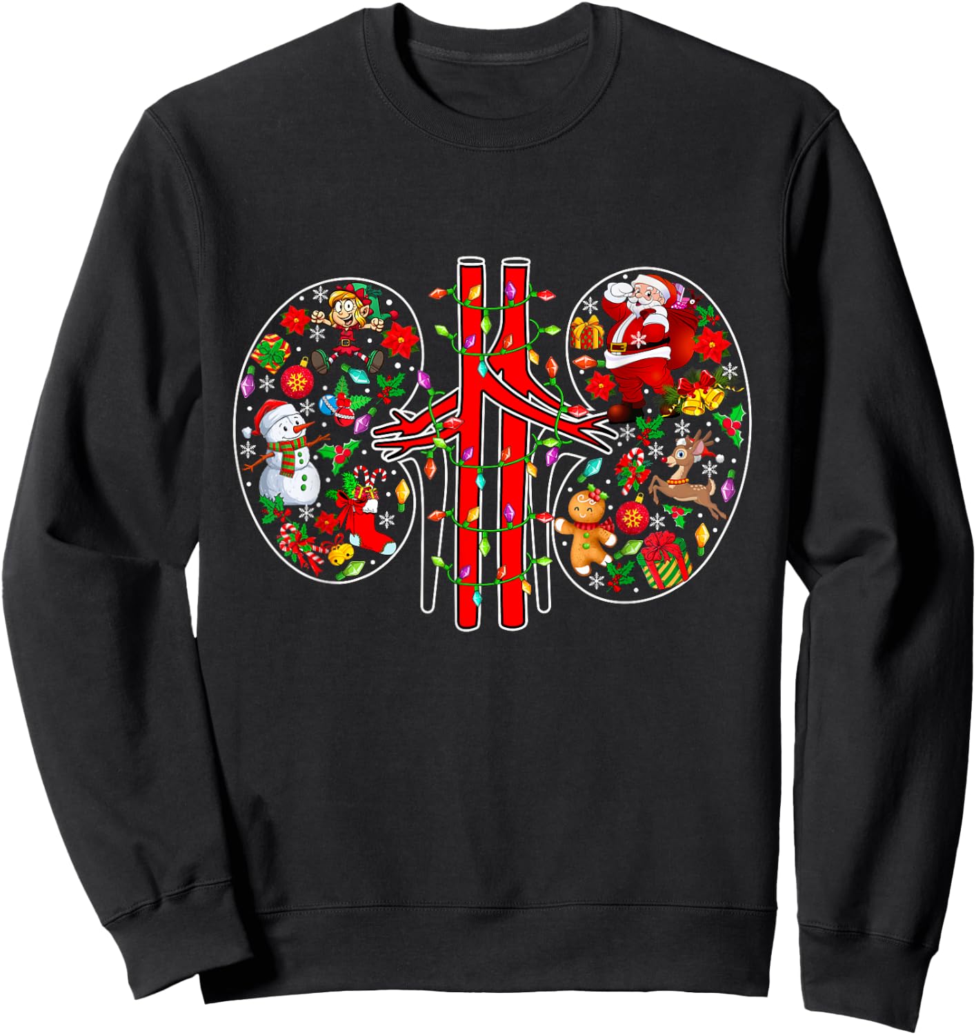 Xmas Symbols Santa Elf Kidneys Shape Dialysis Technician Sweatshirt - Sweatshirt | Black