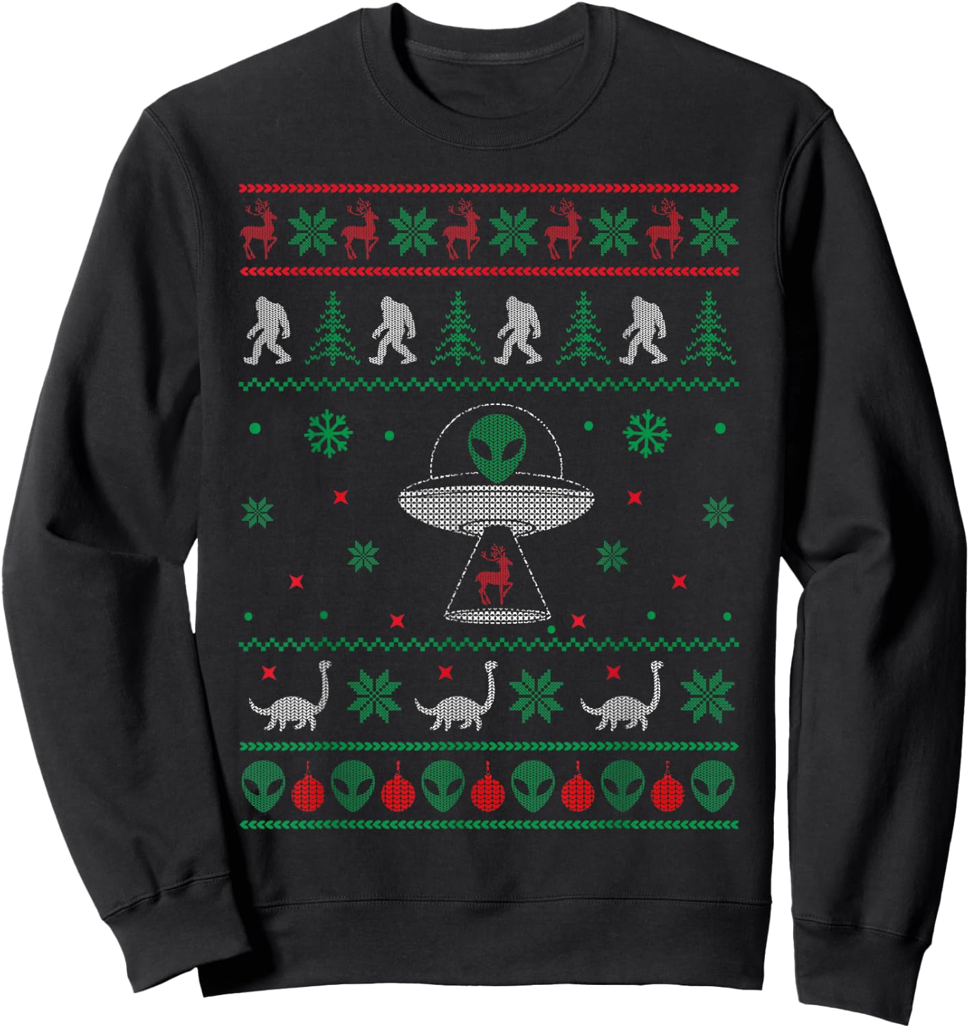 Ugly Christmas Sweater Alien UFO Bigfoot Loch Ness Sweatshirt - Sweatshirt | Black