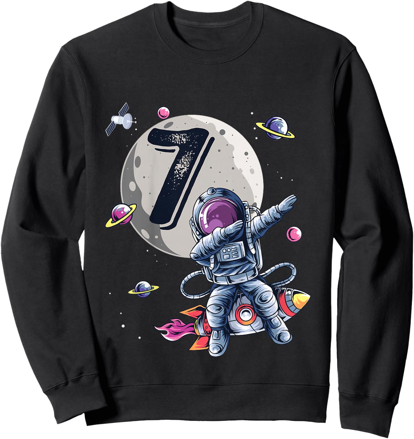 Kids 7 Years Old Birthday Boy Astronaut Gifts Space 7th B-Day Sweatshirt - Sweatshirt | Black