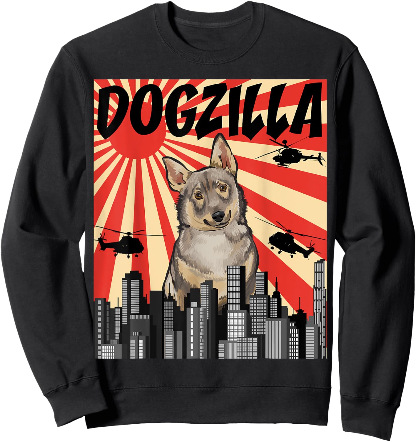 Funny Retro Japanese Dogzilla Swedish Vallhund Sweatshirt - Sweatshirt | Black