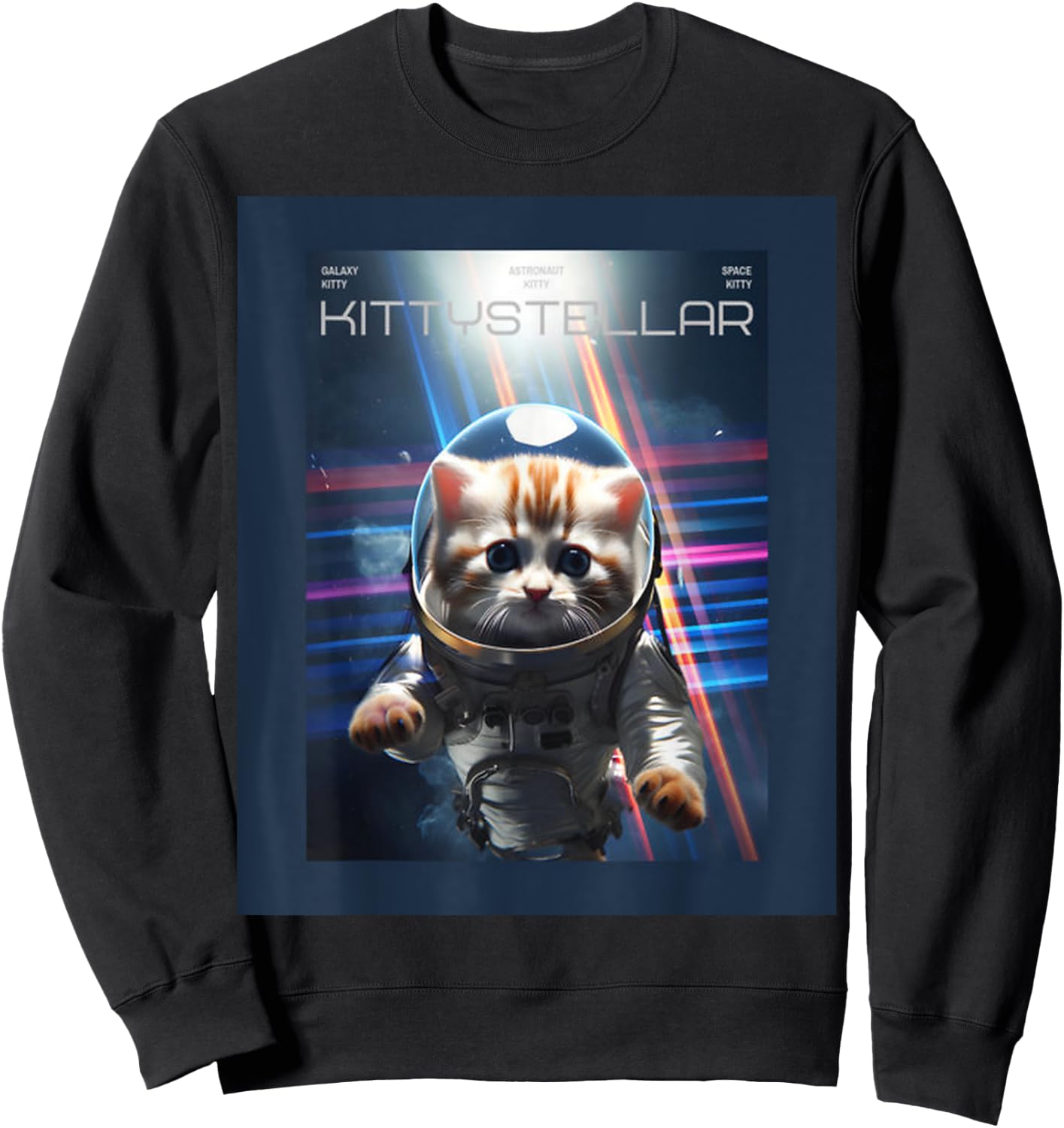 Astronaut Cat with Interstellar Space Aesthetic Movie Poster Sweatshirt - Sweatshirt | Black