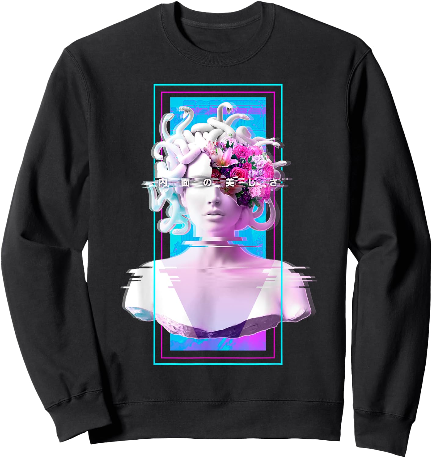 Vaporwave Medusa Statue Aesthetic Art Glitch Japanese Otaku Sweatshirt - Sweatshirt | Black