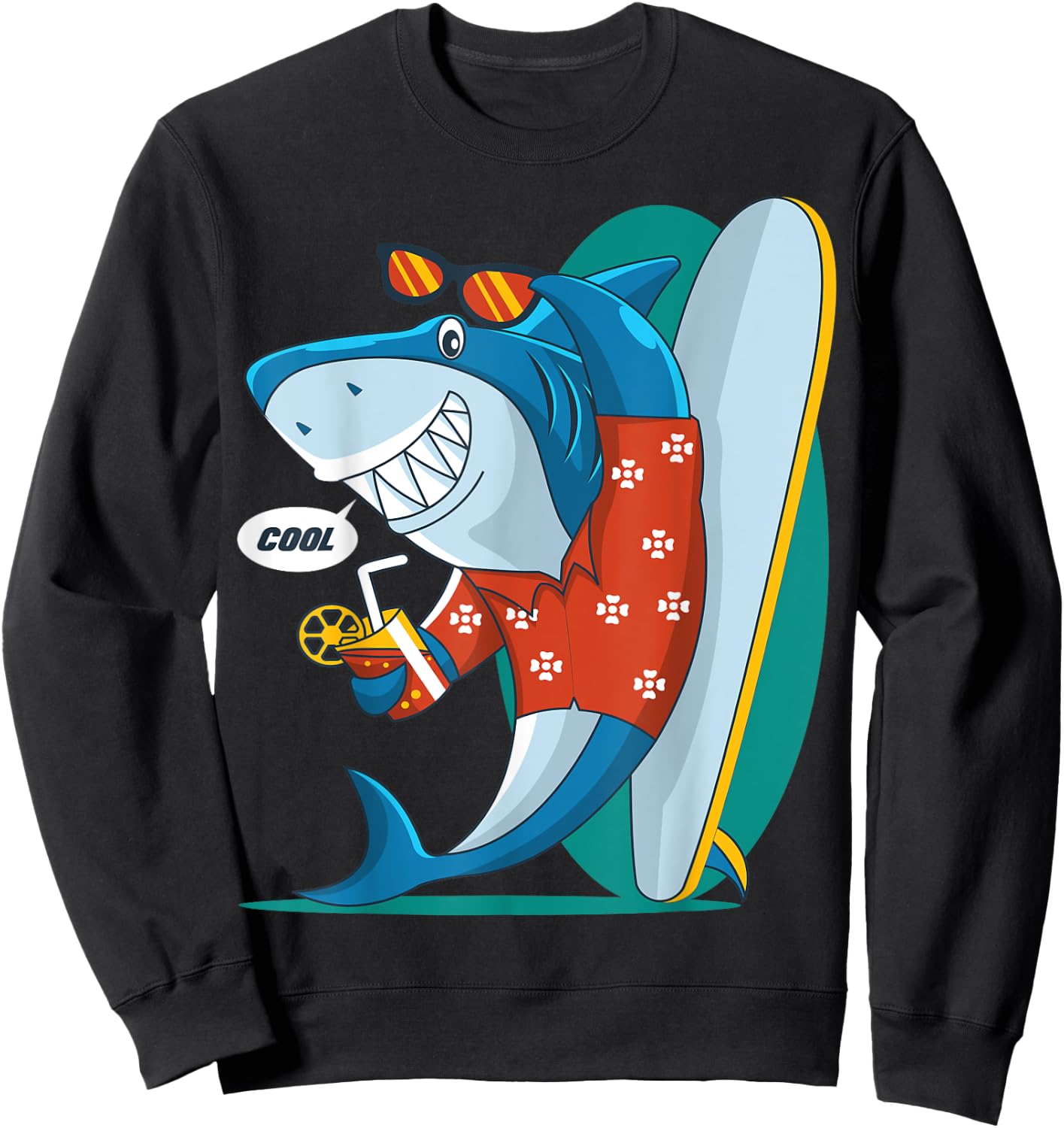 Cool Shark Surfing Design Sweatshirt - Sweatshirt | Black