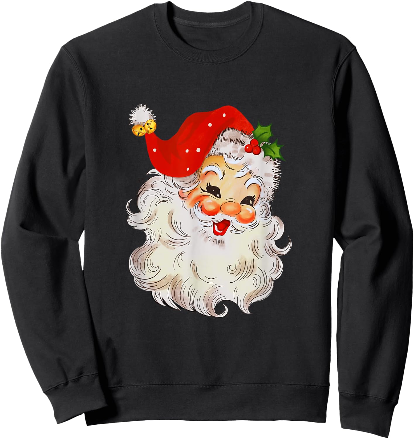Retro Jolly Santa Claus Face Vintage St. Nick Christmas Sweatshirt - Sweatshirt | Black