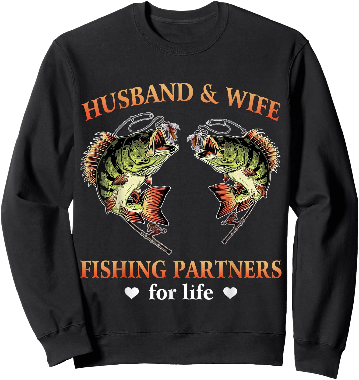 Husband And Wife Fishing Partners For Life Funny Fishing Sweatshirt - Sweatshirt | Black