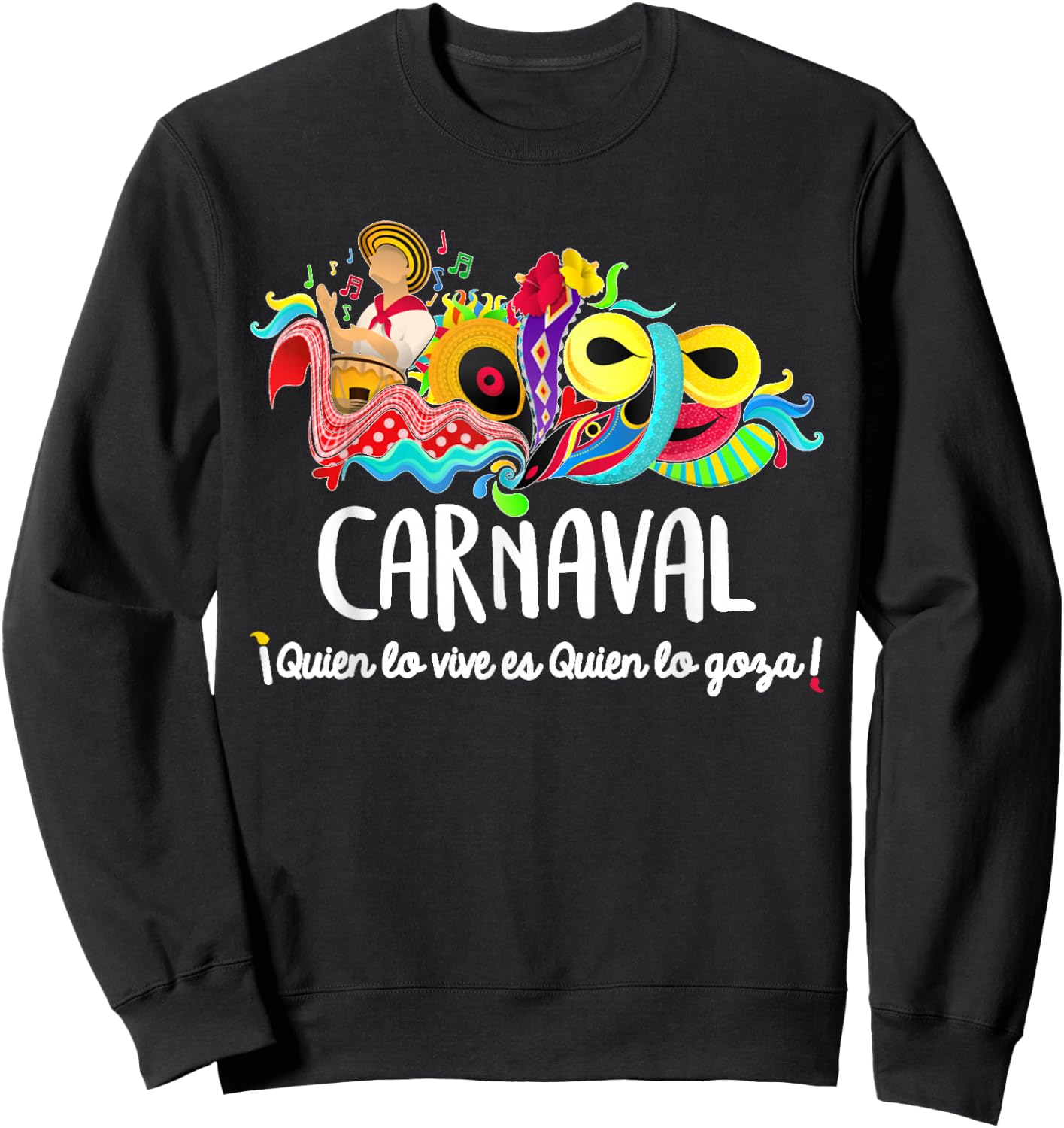 Mardi Gras Carnaval Funny Gift -Adults , Black, Small, Short Sleeve, Classic Fit, Cotton 60% Polyester 40%, Carnaval de Barranquilla, Monkey, Party, Carnival Sweatshirt - Sweatshirt | Black