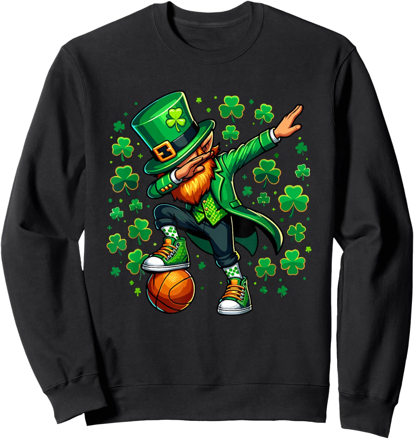 St Patricks Day Boy Men Sports Basketball Dabbing Leprechaun Sweatshirt - Sweatshirt | Black