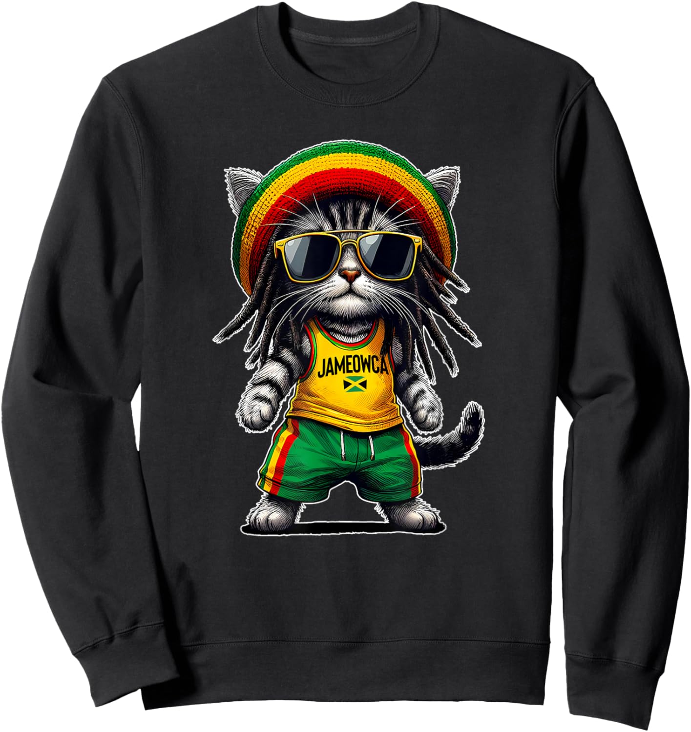 JAMEOWCA Rasta Cat Funny Jamaican Gift Jamaican Vibes Sweatshirt - Sweatshirt | Black