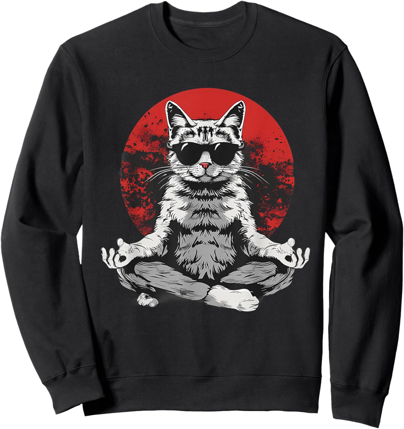 Meditation Cat Zen Buddha Yoga Spiritual Hindu Buddhist Women Kids Sweatshirt - Sweatshirt | Black