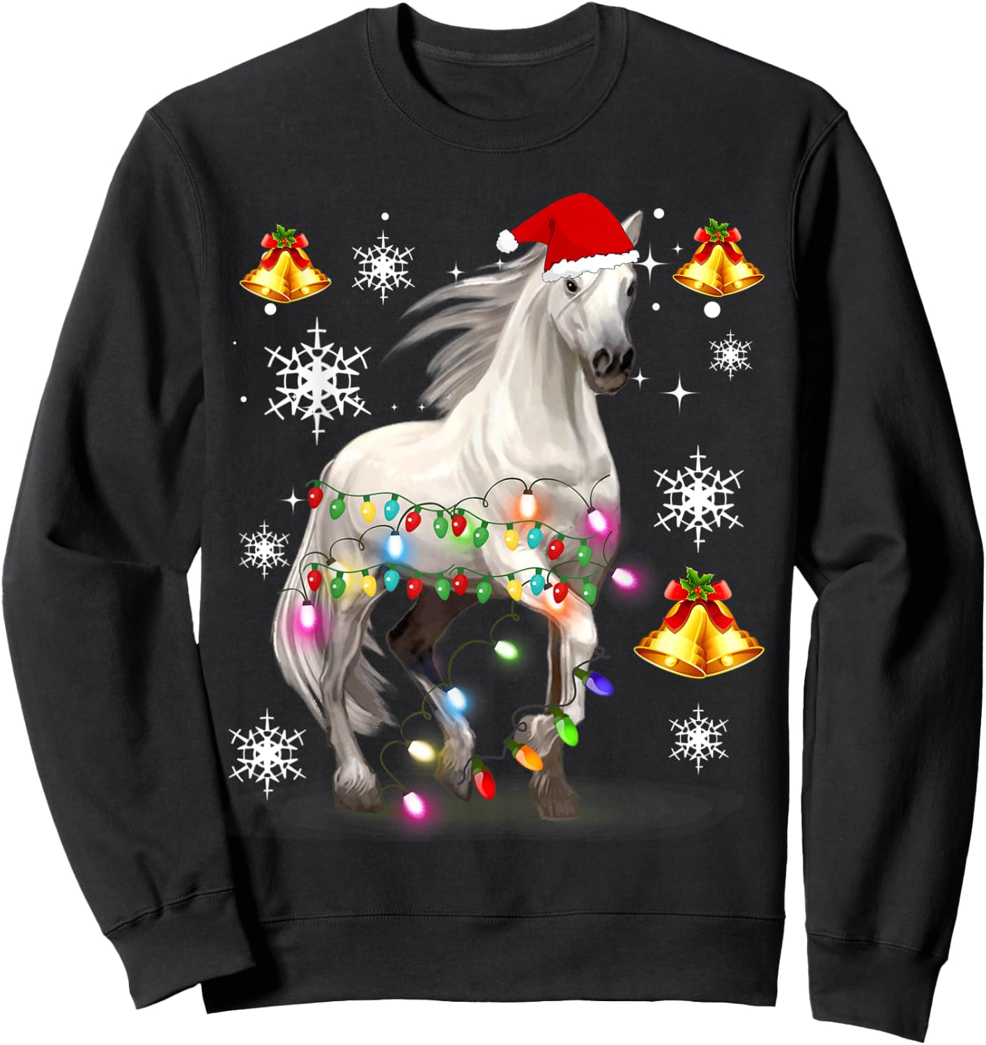 Christmas Lights Horse Sweatshirt - Sweatshirt | Black