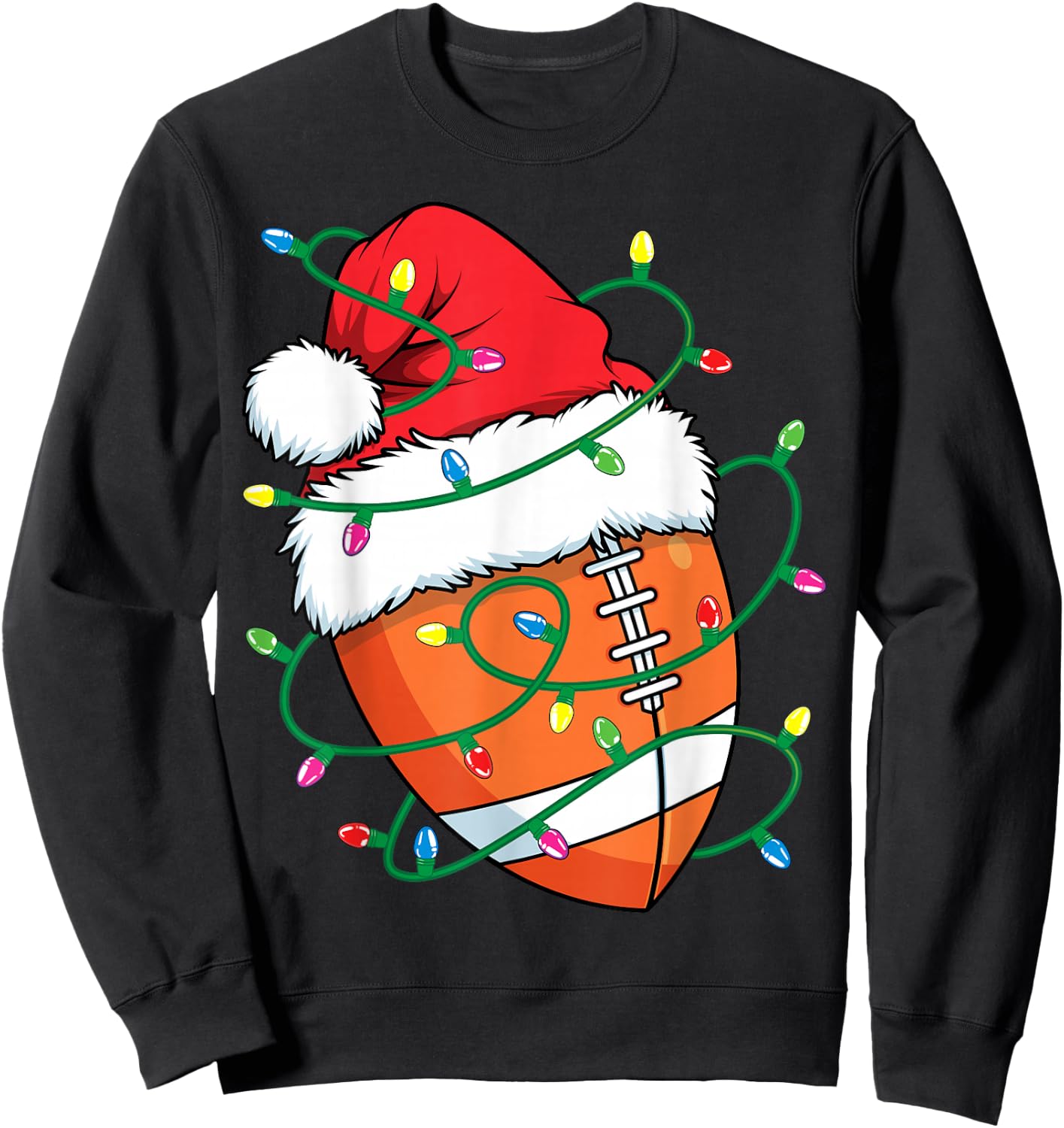 Santa Football Sports Ball Men Boys Christmas Xmas Lights Sweatshirt - Sweatshirt | Black