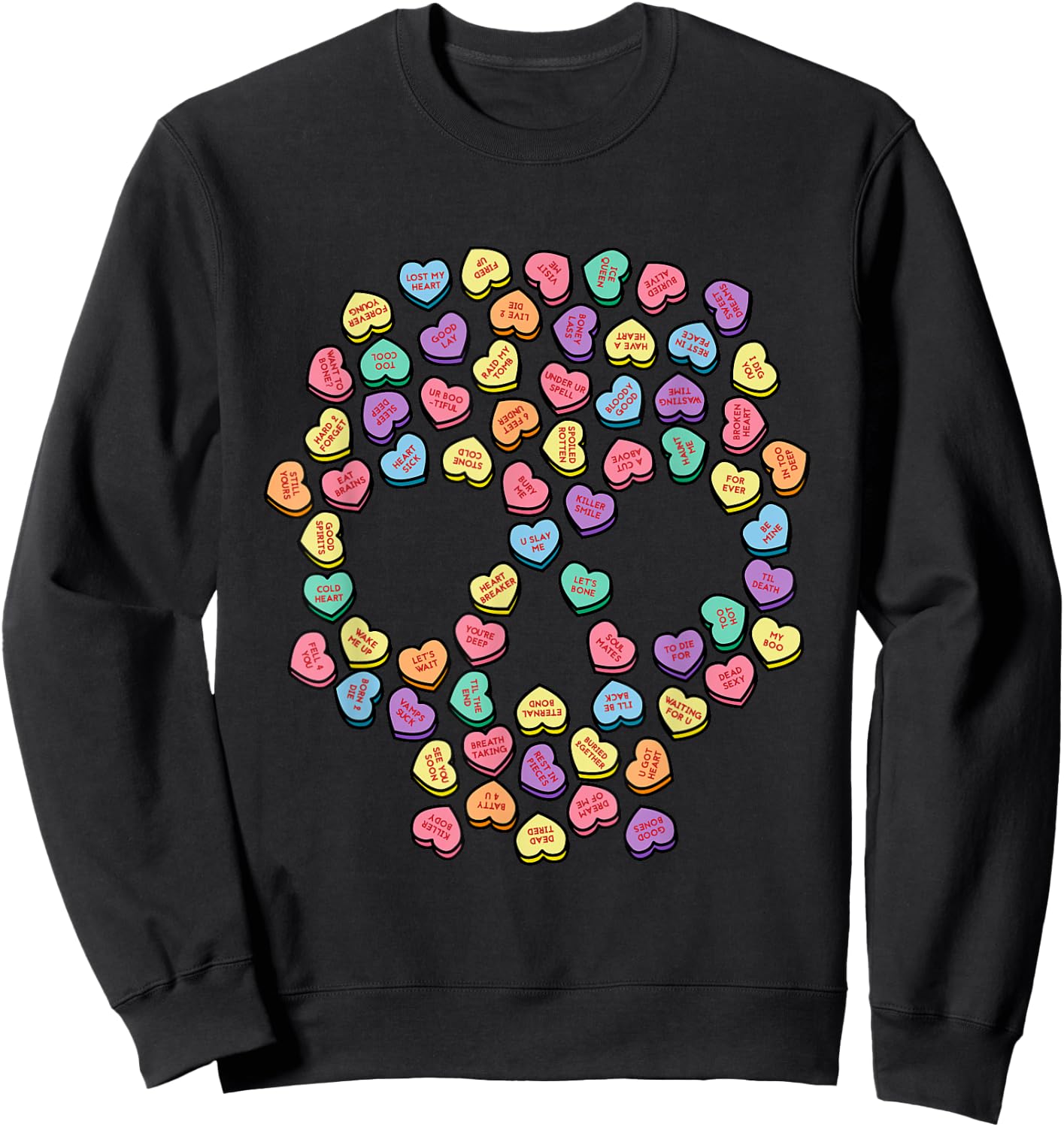 Death By Candy Valentine's Day Hearts Skull Sweatshirt - Sweatshirt | Black