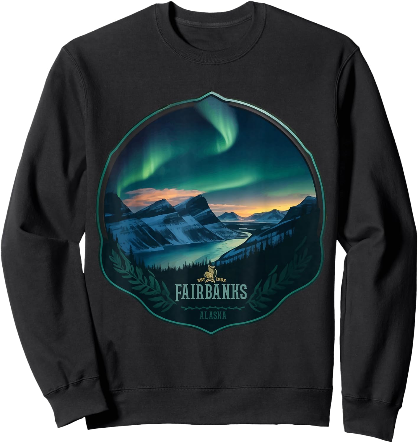 Fairbanks Retro US Northern lights Alaska Vintage parks Sweatshirt - Sweatshirt | Black