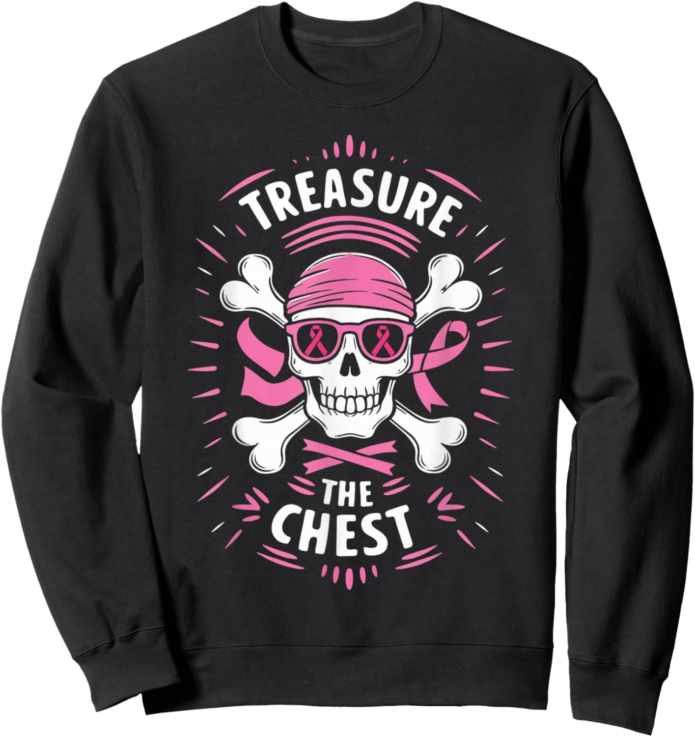 Pink Ribbon Breast Cancer Pirate Treasure the Chest Sweatshirt - Sweatshirt | Black