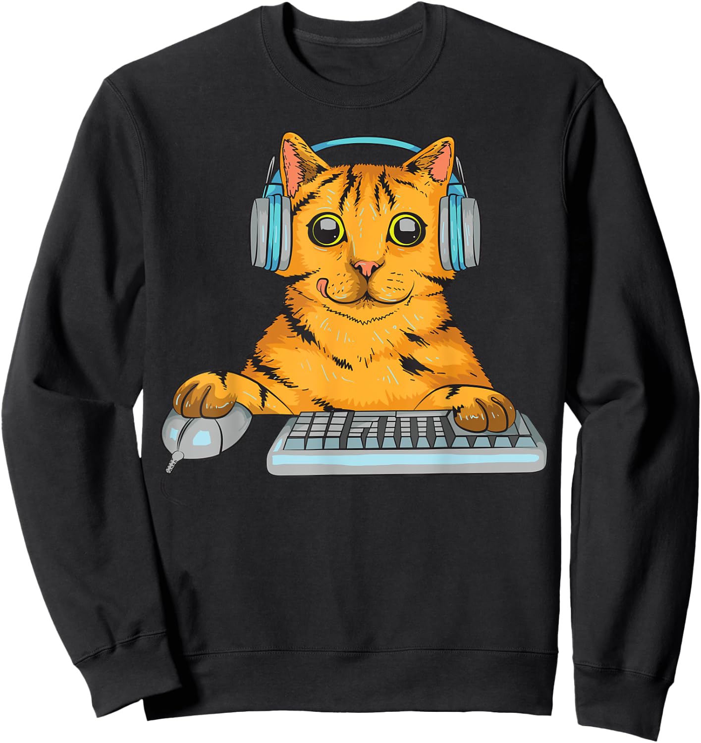 Cute Cat Gamer Gift | Funny Kitten Computer Game Playing Sweatshirt - Sweatshirt | Black