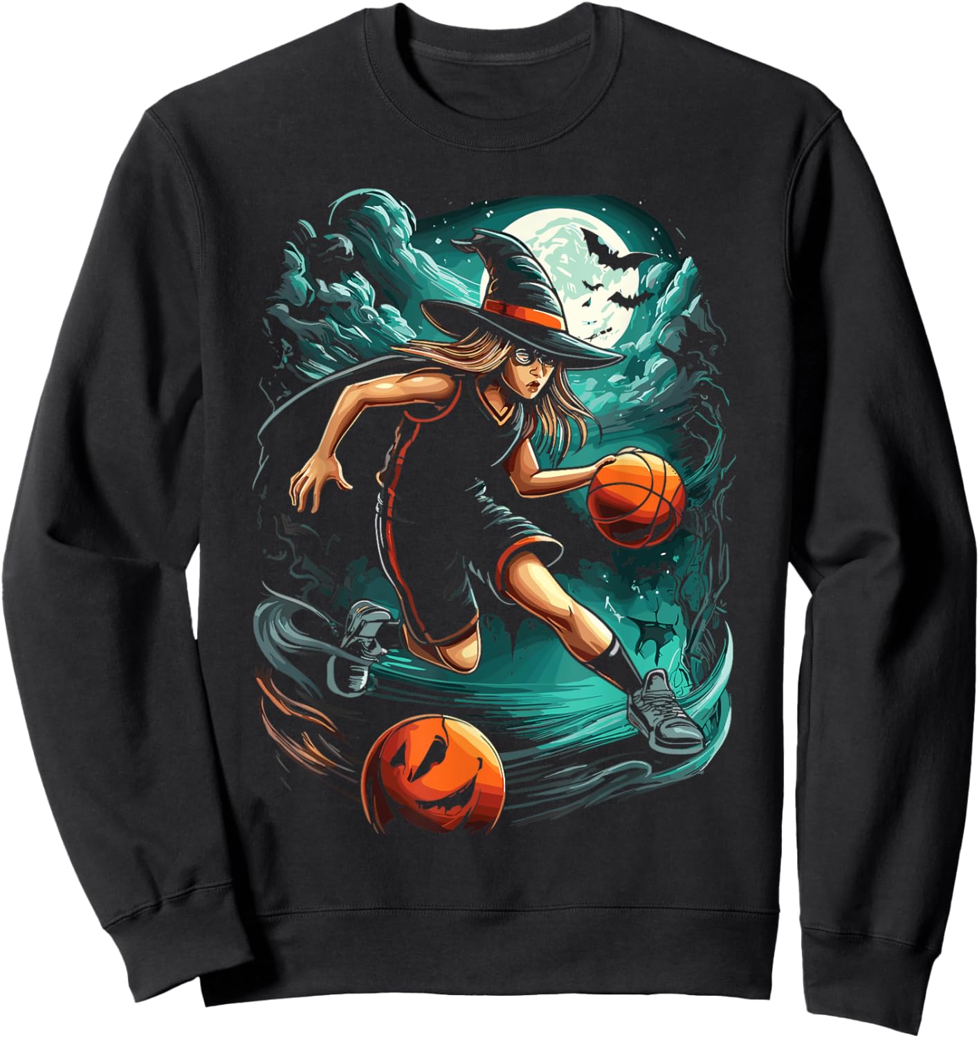 Ball Game Basketball Halloween Witch Sweatshirt - Sweatshirt | Black