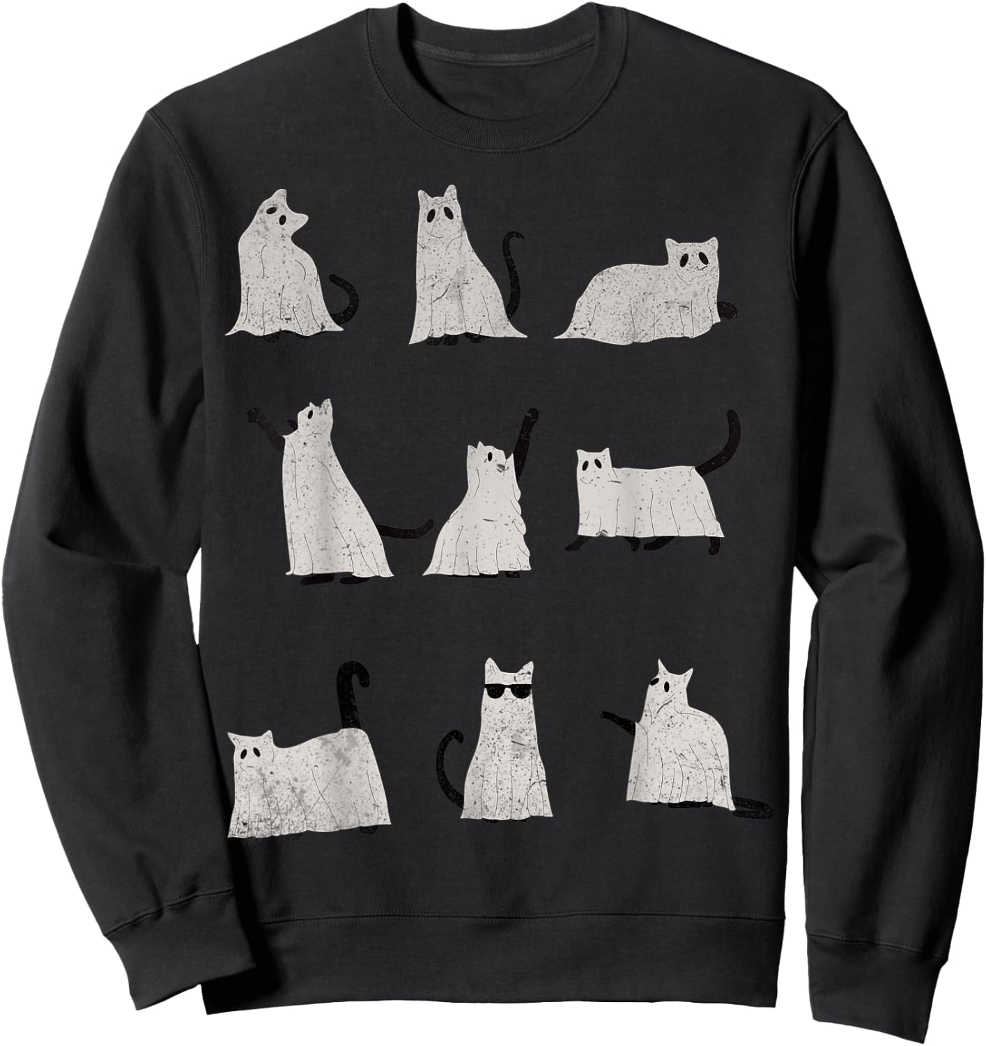 Scary Boo Cute Ghost Cat Kitty Vintage Halloween Costume Women Kids Sweatshirt - Sweatshirt | Black