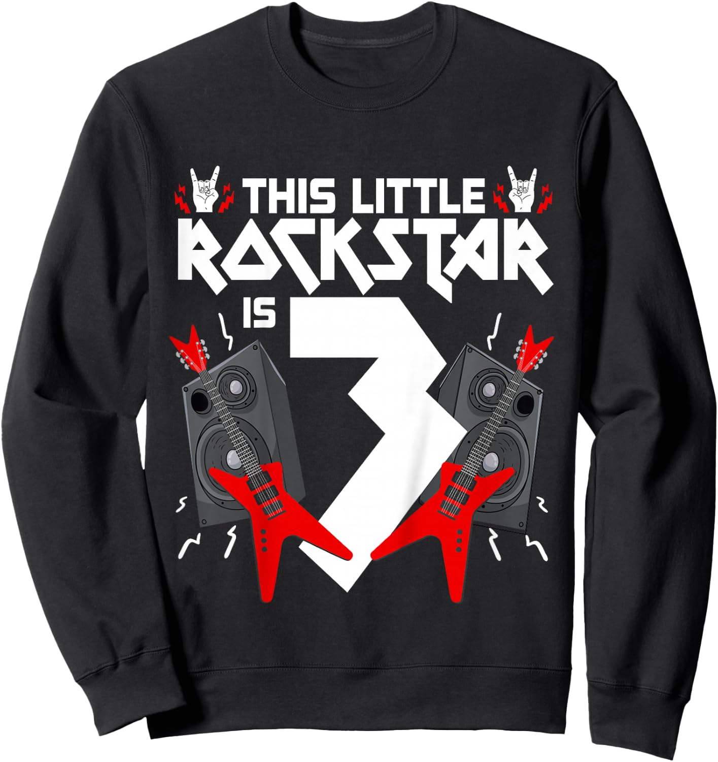 3 Year Old Rock And Roll Star Birthday Party Guitar 3rd Gift Sweatshirt - Sweatshirt | Black