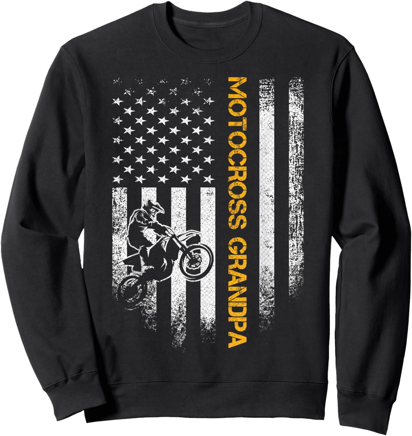 American Flag Proud Motocross Dirt Bike Grandpa Silhouette Women Men Sweatshirt - Sweatshirt | Black