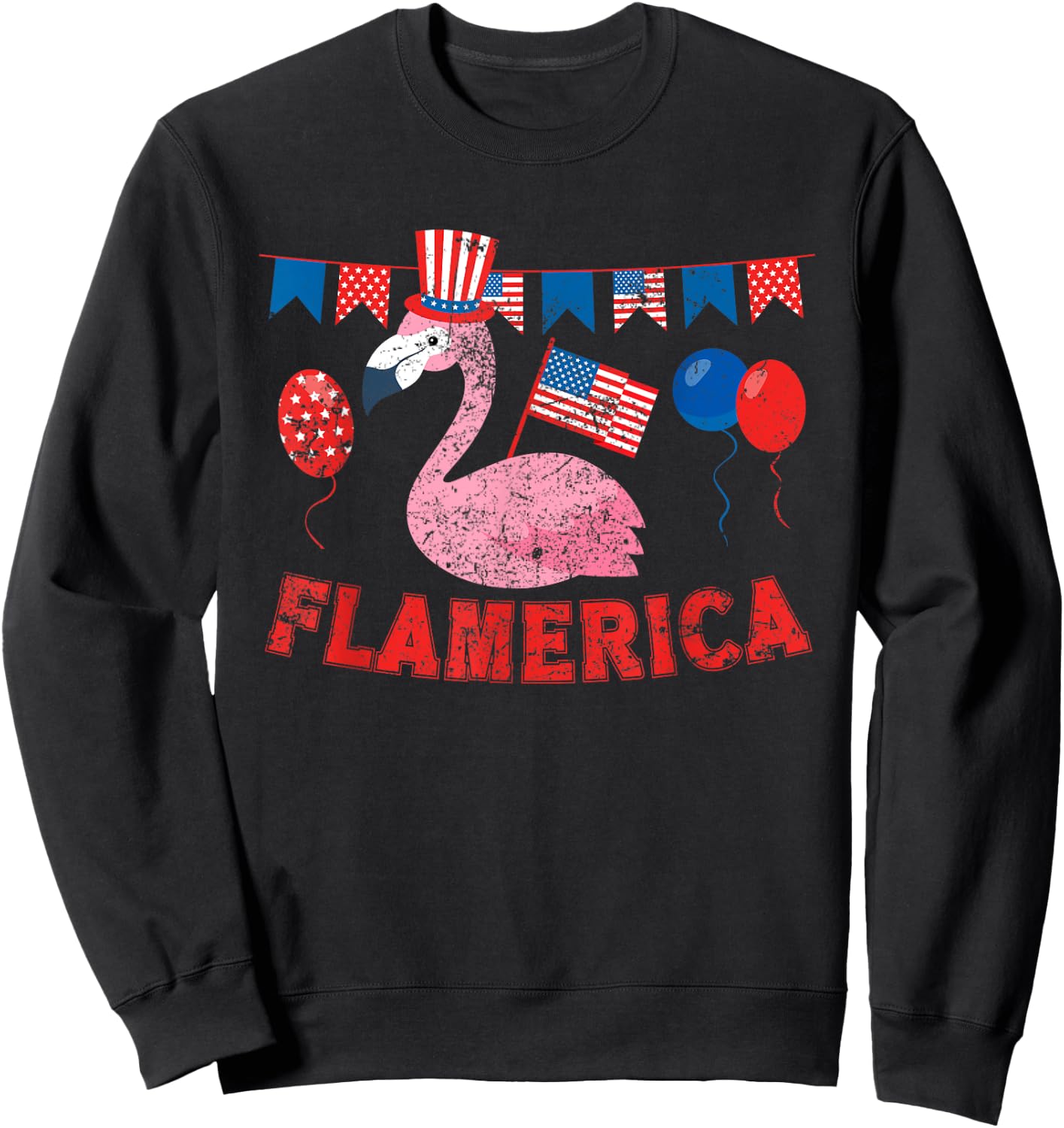 Flamerica American Patriotic Flamingo Flag Fourth Of July Sweatshirt - Sweatshirt | Black