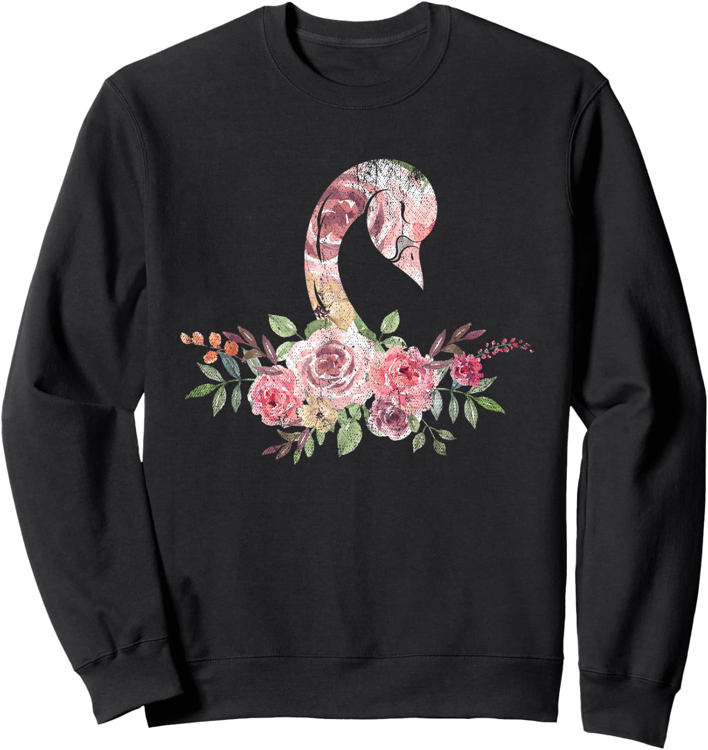 Flower Crown Women Girls Gift Pretty Animal Vintage Swan Sweatshirt - Sweatshirt | Black
