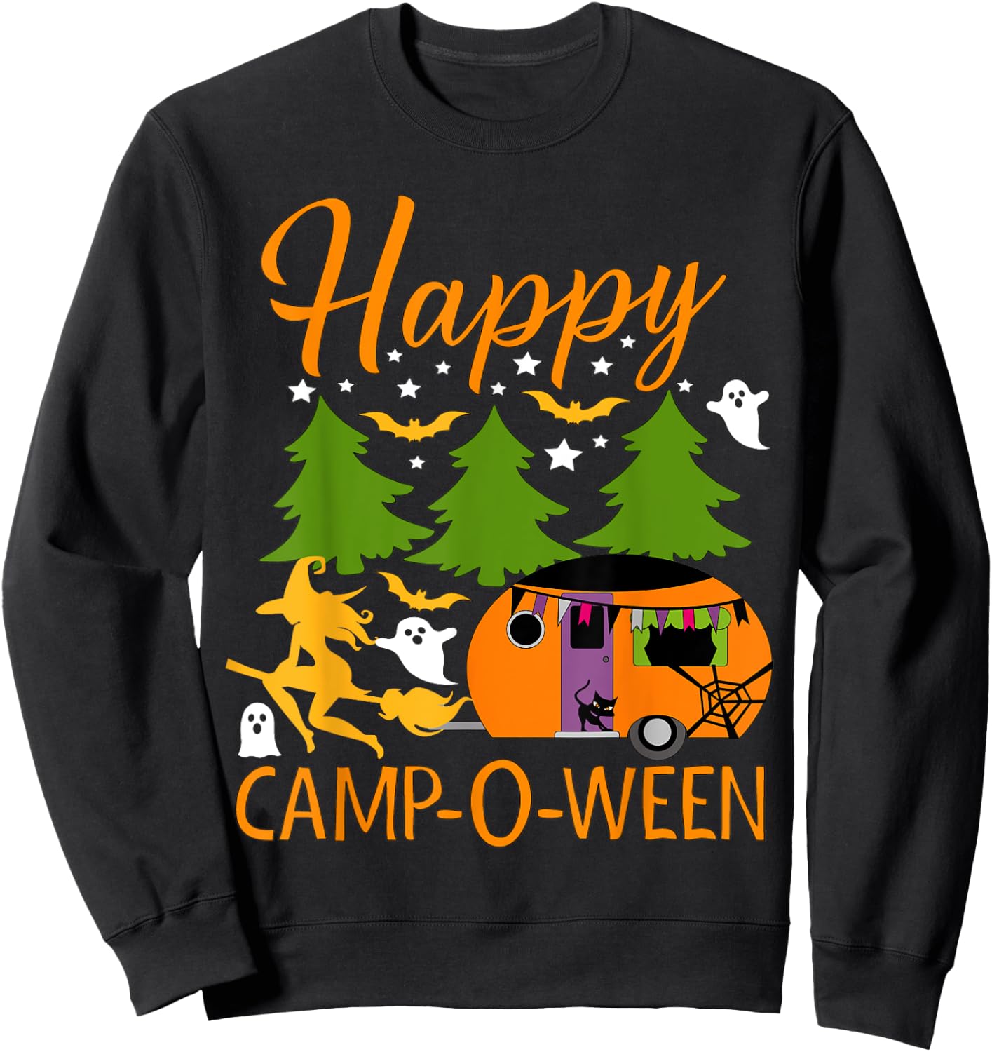 Happy Camp-O-Ween Halloween Camping Camper Sweatshirt - Sweatshirt | Black