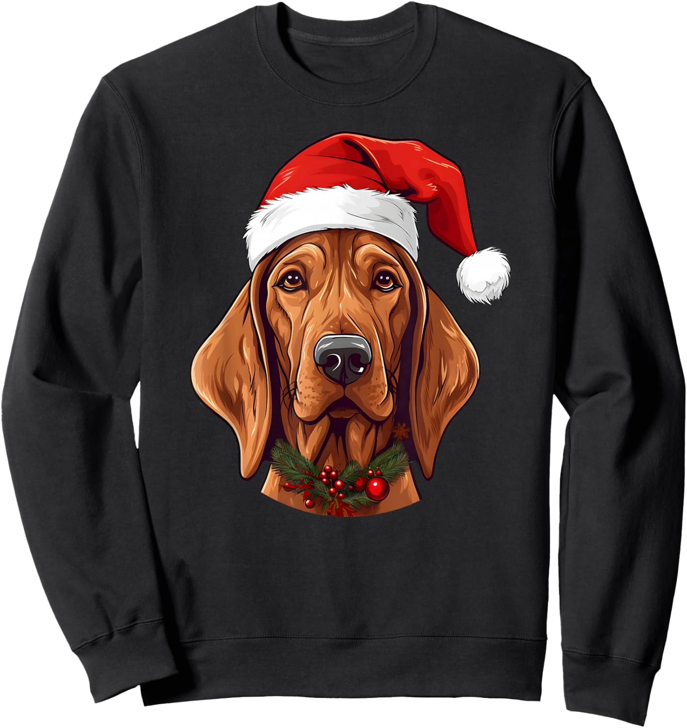 Redbone Coonhound Santa Hat Christmas Sweater Pet Dogs Sweatshirt - Sweatshirt | Black