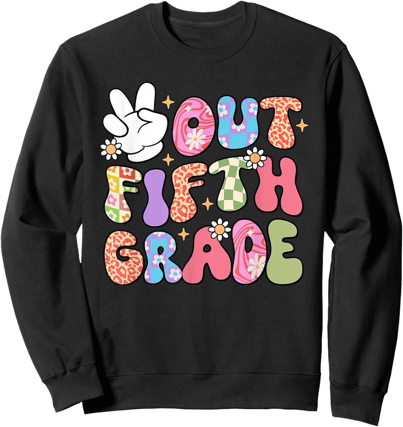 Retro Groovy Peace Out 5th Grade Funny Last Day Of School Sweatshirt - Sweatshirt | Black