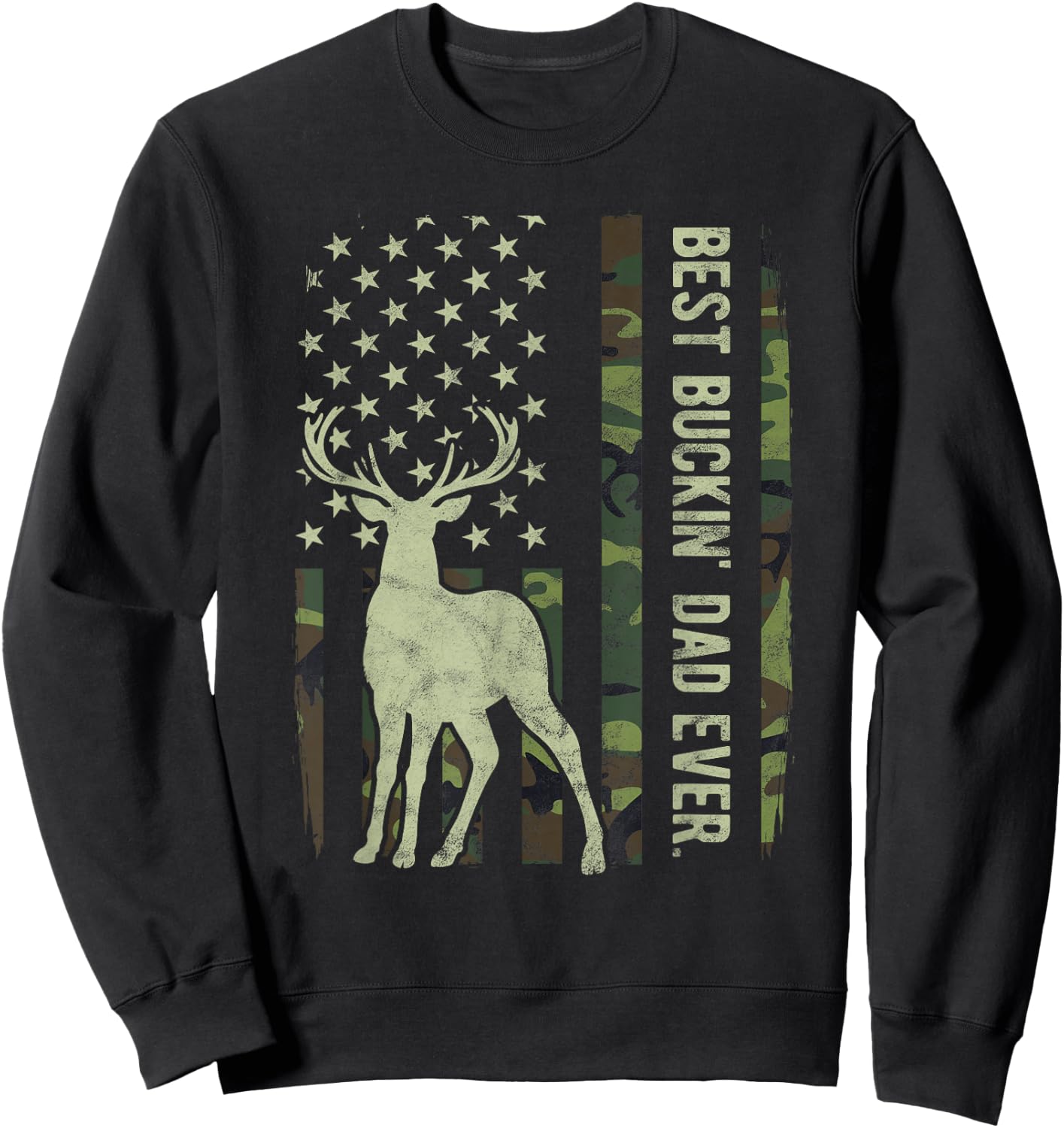 Best Buckin' Dad Camouflage American Flag Deer Hunting Sweatshirt - Sweatshirt | Black