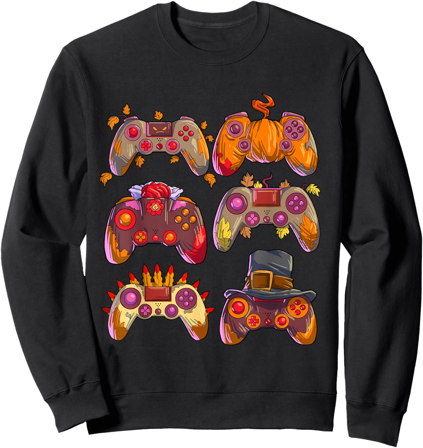 Gamer Thanksgiving Boys Gaming Controllers Turkey Pumpkin Sweatshirt - Sweatshirt | Black