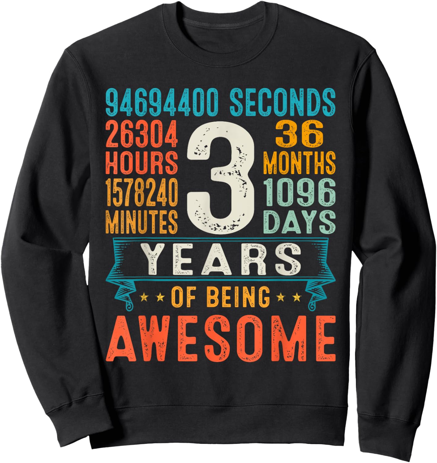 3 Years Old Retro Distressed 3rd Birthday Gifts 36 Months Sweatshirt - Sweatshirt | Black