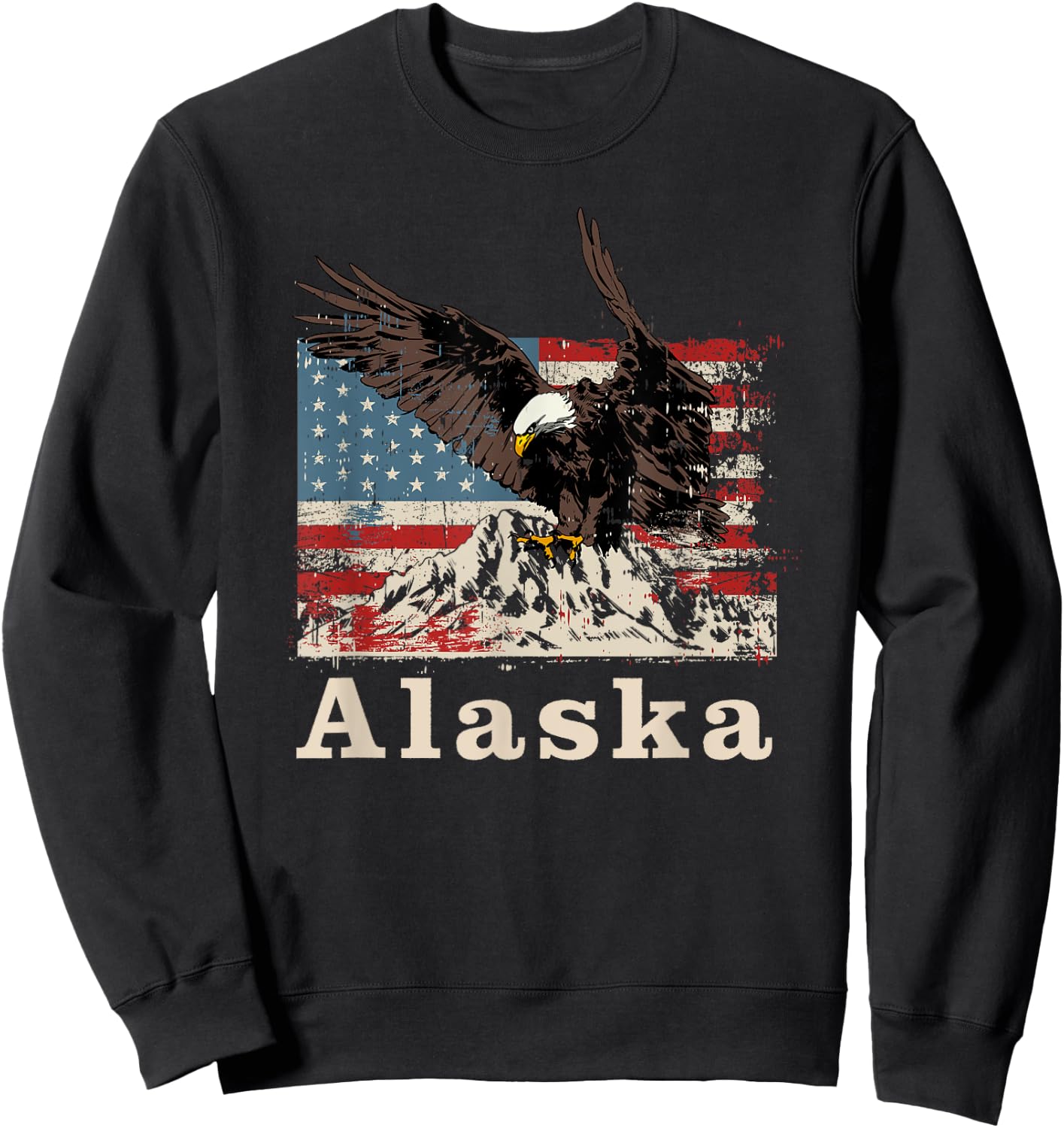 American Bald Eagle Flag Alaska Souvenir Sweatshirt - Sweatshirt | Black