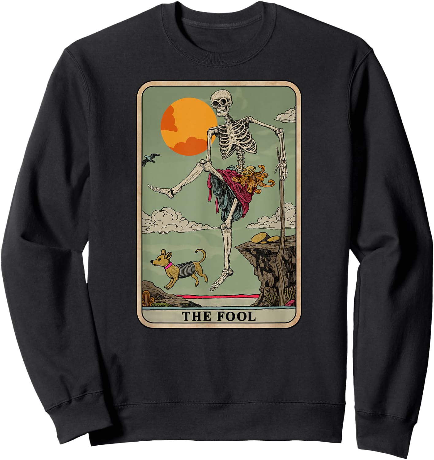 Skeleton Tarot Card The Fool Riding Unicorn Design Sweatshirt - Sweatshirt | Black