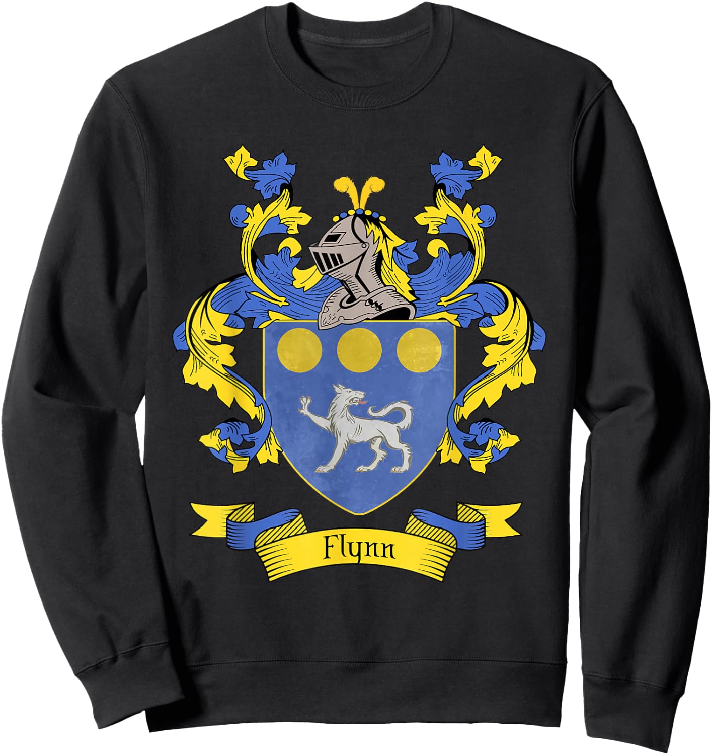 Flynn Coat of Arms | Flynn Surname Family Crest Sweatshirt - Sweatshirt | Black