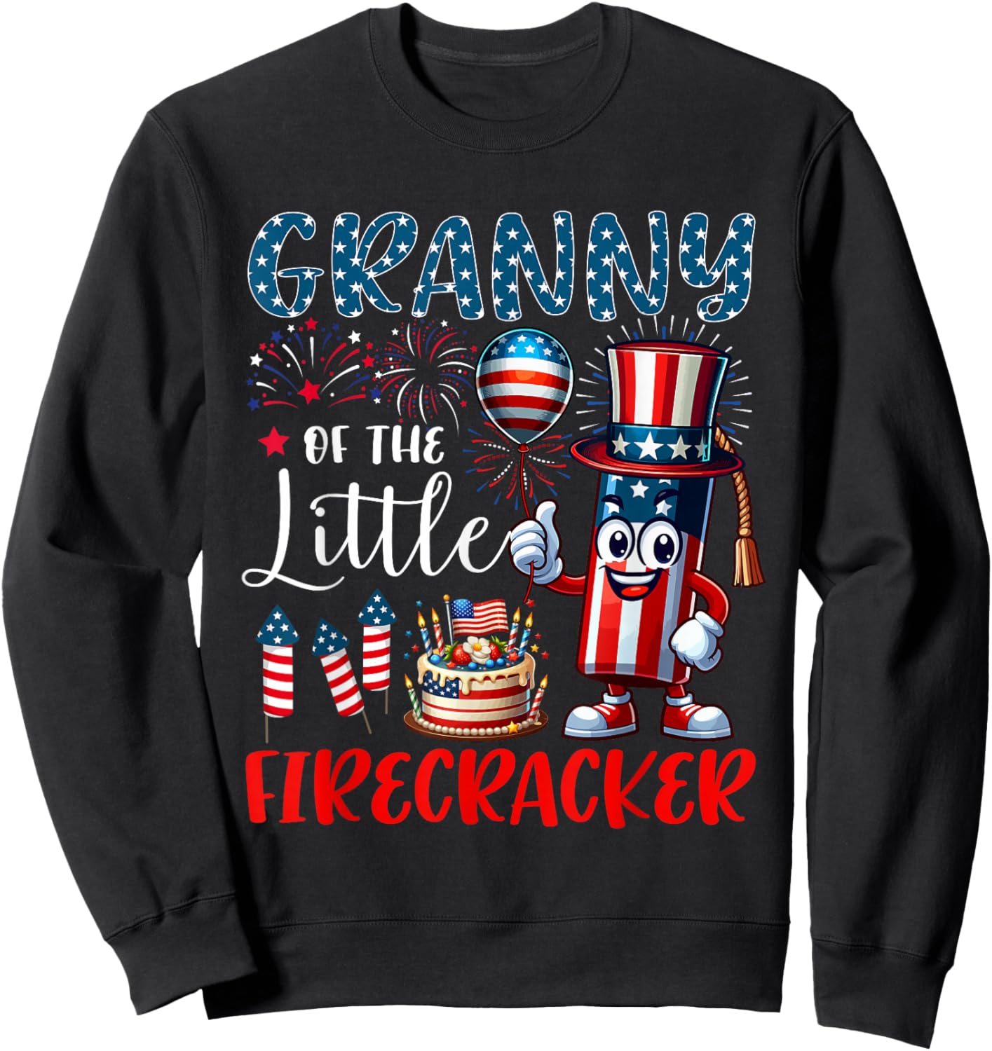 Granny Of The Little Firecracker 4th Of July Birthday Party Sweatshirt - Sweatshirt | Black