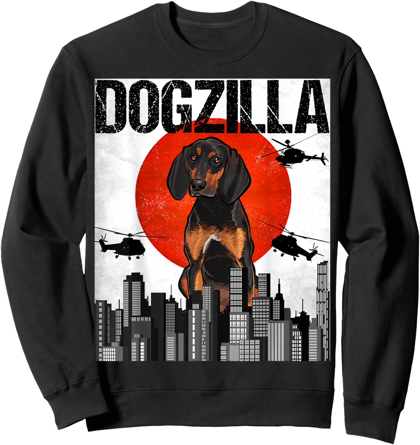 Funny Vintage Japanese Dogzilla Black and Tan Coonhound Sweatshirt - Sweatshirt | Black