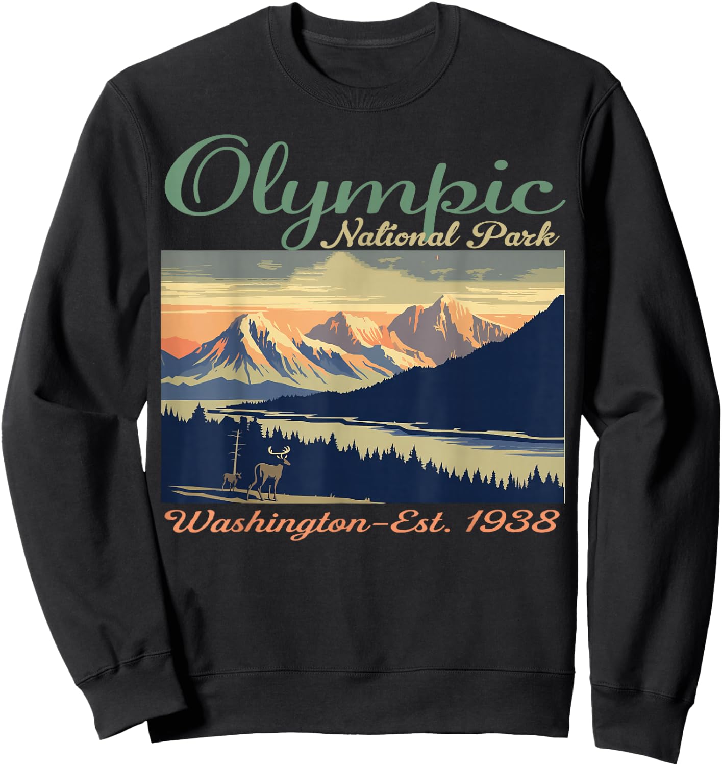 Olympic National Park Washington Hiking Camping Sweatshirt - Sweatshirt | Black