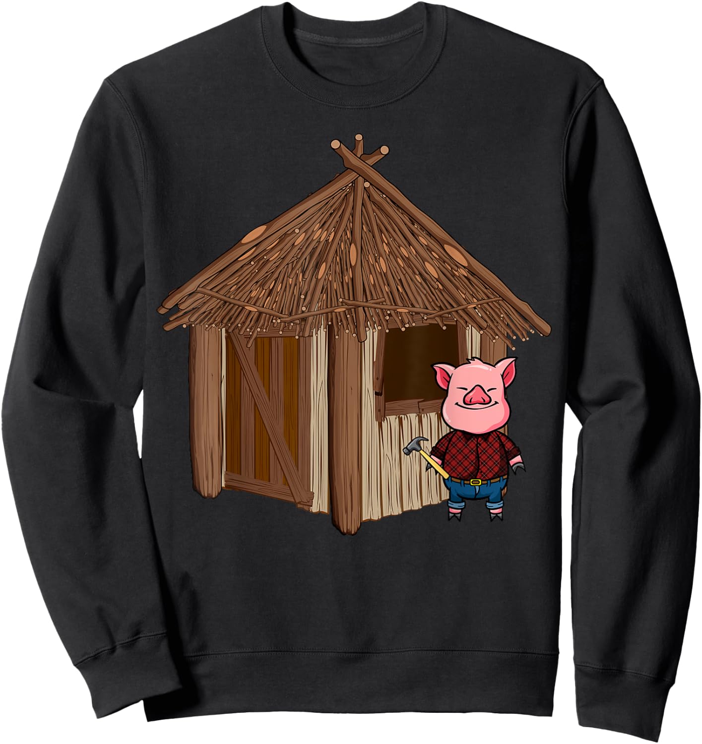 Three Pigs Lazy Halloween Costume - Stick House Sweatshirt - Sweatshirt | Black