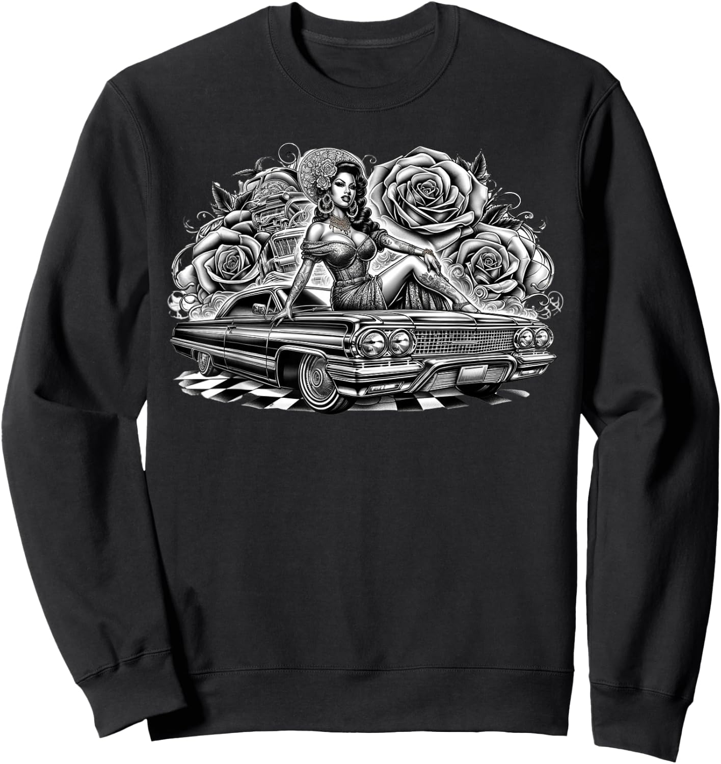 Mexican Street Culture Lowrider Latina Chola Model Sweatshirt - Sweatshirt | Black