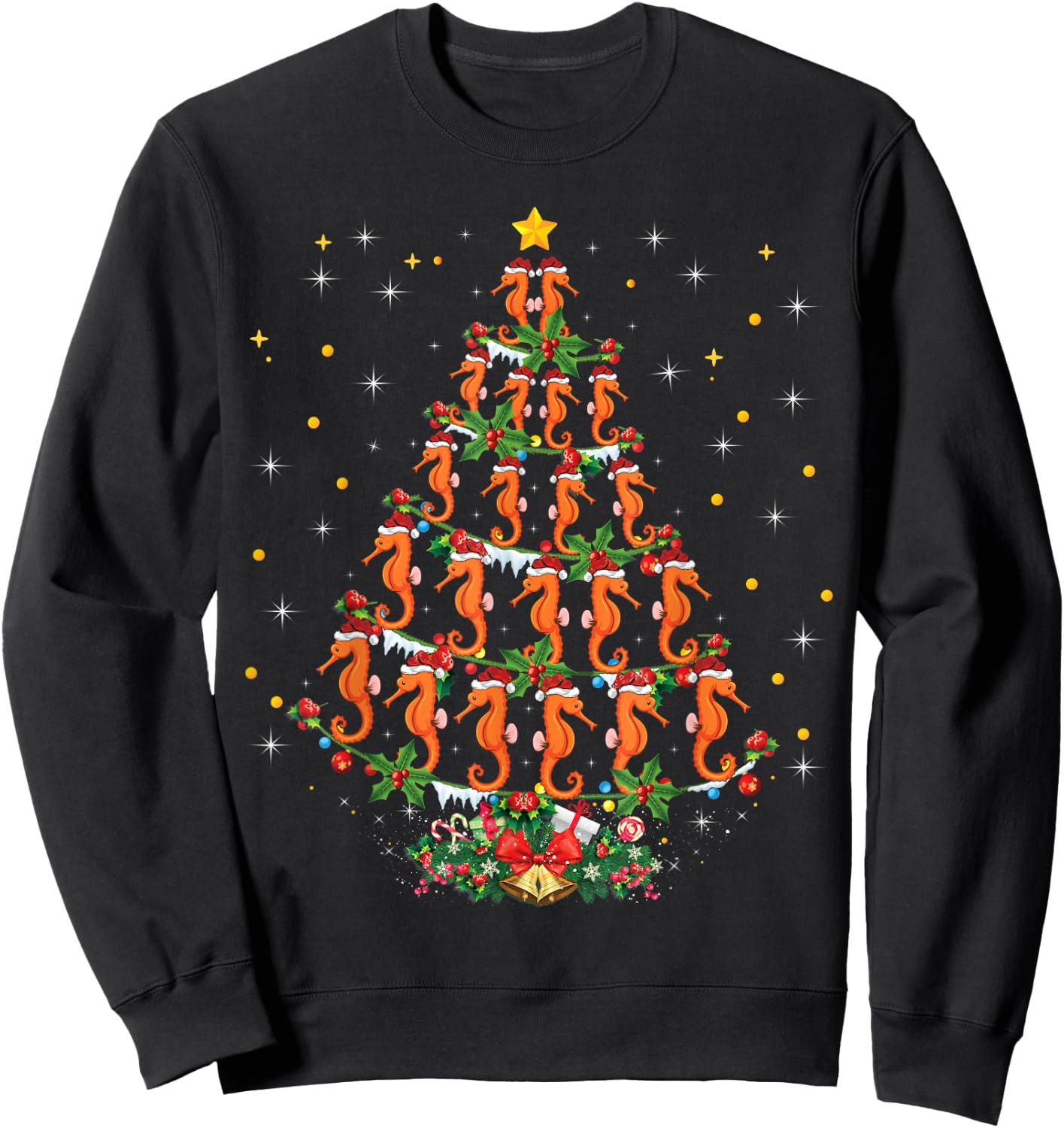 Funny Seahorses Lover Xmas Gift Seahorse Christmas Tree Sweatshirt - Sweatshirt | Black