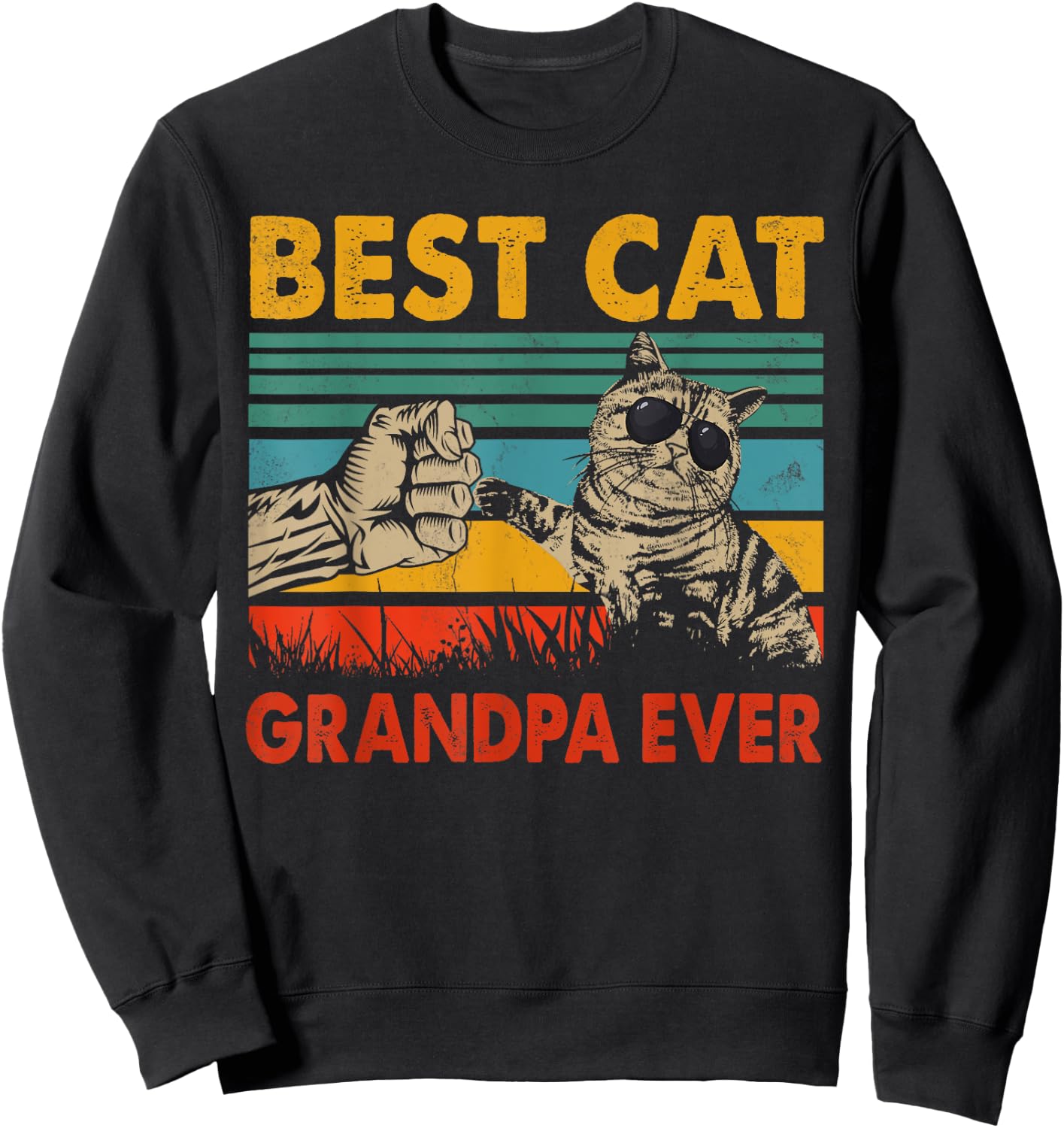 Vintage Retro Best Cat Grandpa Happy Father's Day Cat Lover Men Women Sweatshirt - Sweatshirt | Black