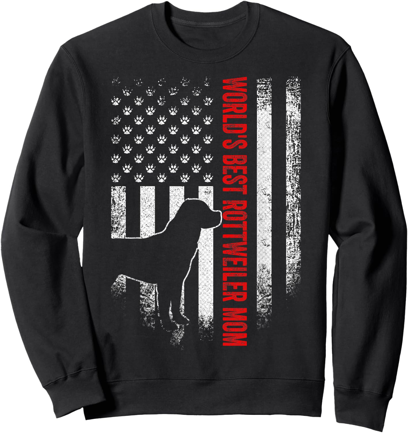 Vintage American Flag World's Best Rottweiler Mom Silhouette Men Sweatshirt - Sweatshirt | Black