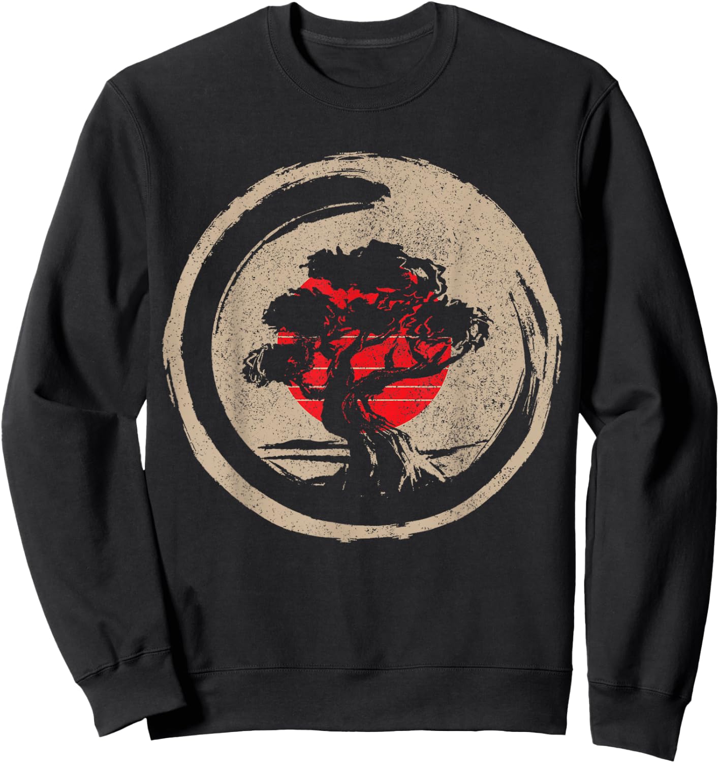 Bonsai Tree Japanese Flag Zen Vintage Gift Sweatshirt - Sweatshirt | Black