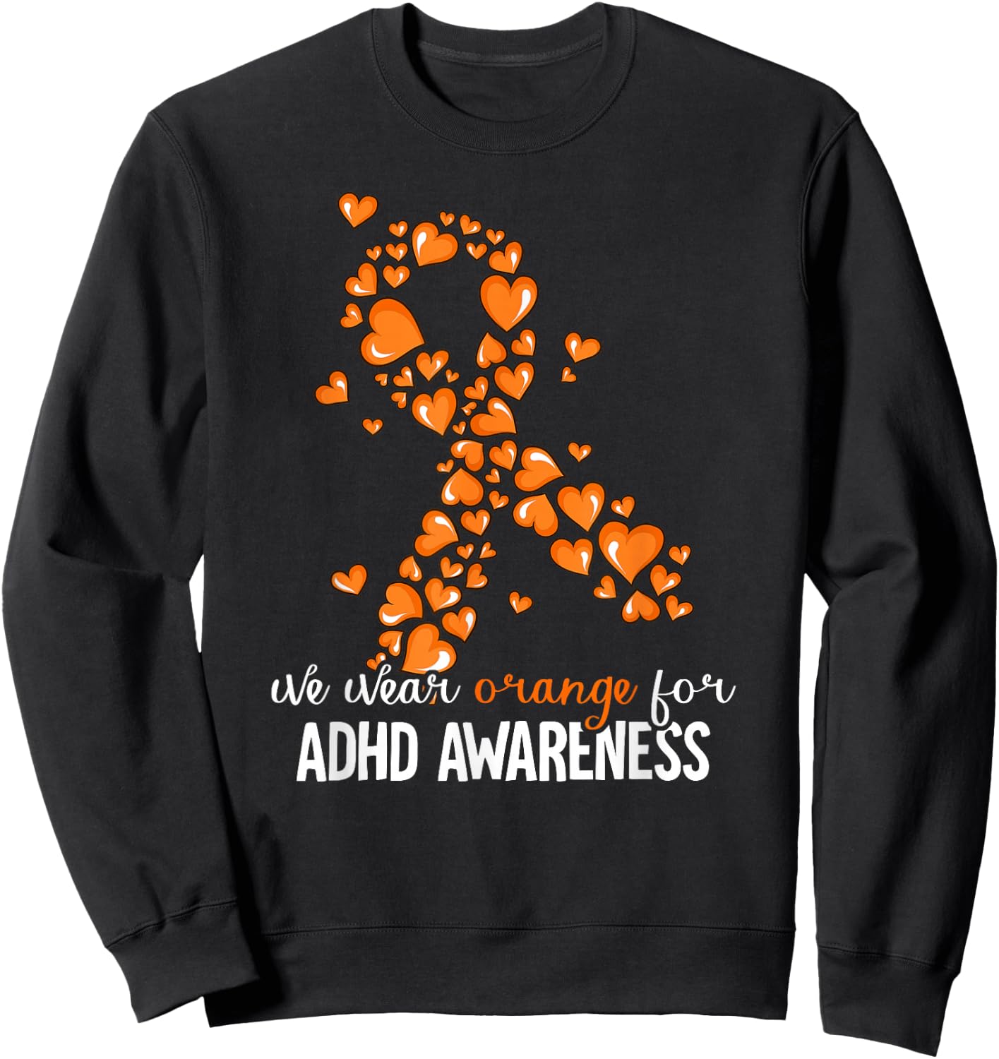 ADHD Gift -Kids Orange ADHD Awareness Casual Mandarin Collar Letter Print Sweatshirt - Sweatshirt | Black